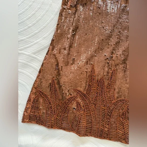 Copper Color Sequin and Beadwork Mini Dress lined holiday bling - Picture 8 of 14